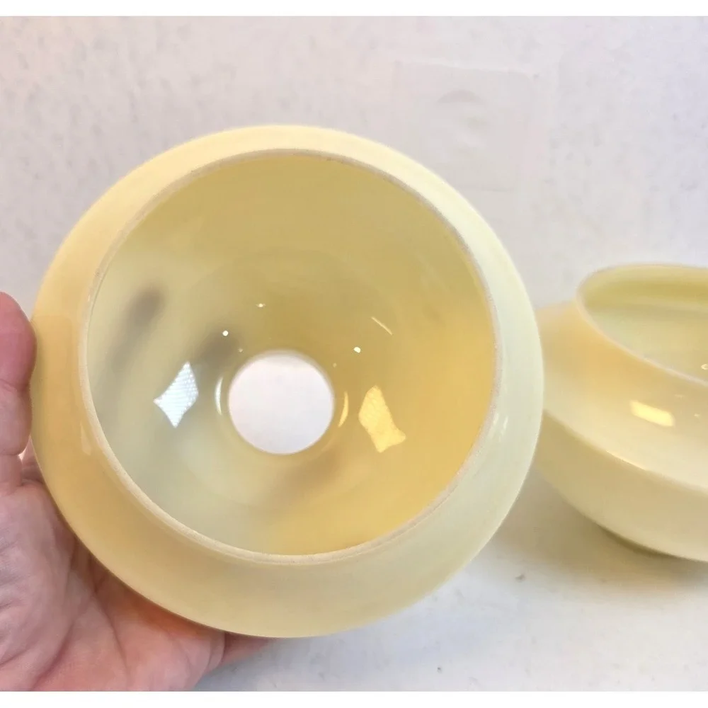 Vtg Pair Czechoslovakia Custard Yellow Opaline Glass Mushroom Lamp Shades MCM
